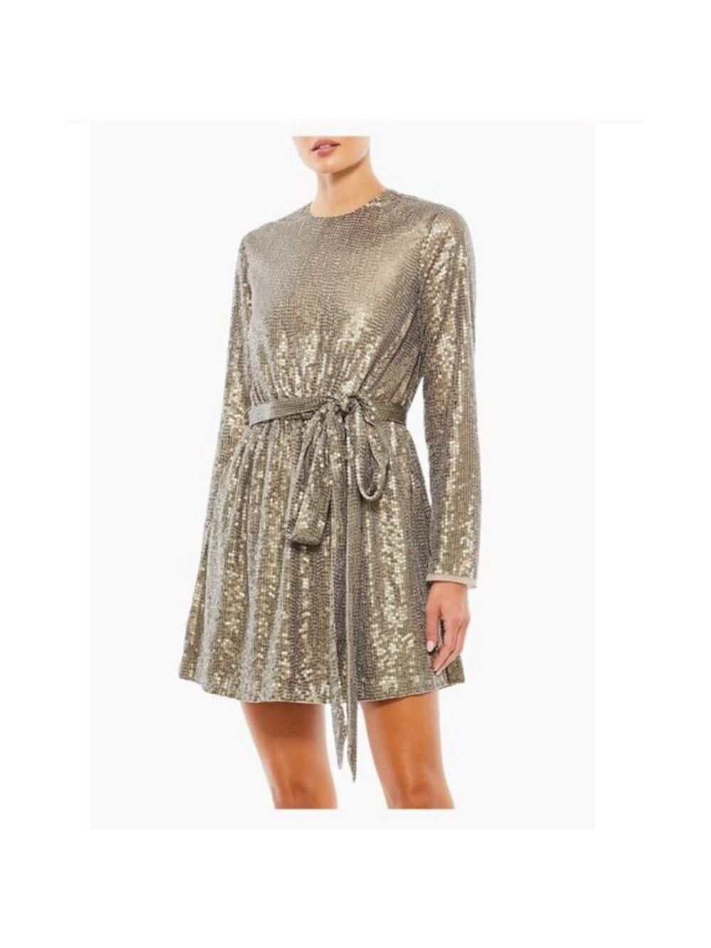 Women's MAC DUGGAL Gold Sequin Long Sleeve Mini Dress Size 4